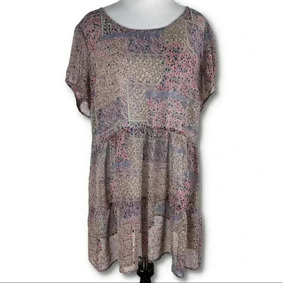 Label be womens ditsy top size 46 14 Multicolored floral sheer patchwork tunic - Picture 1 of 10